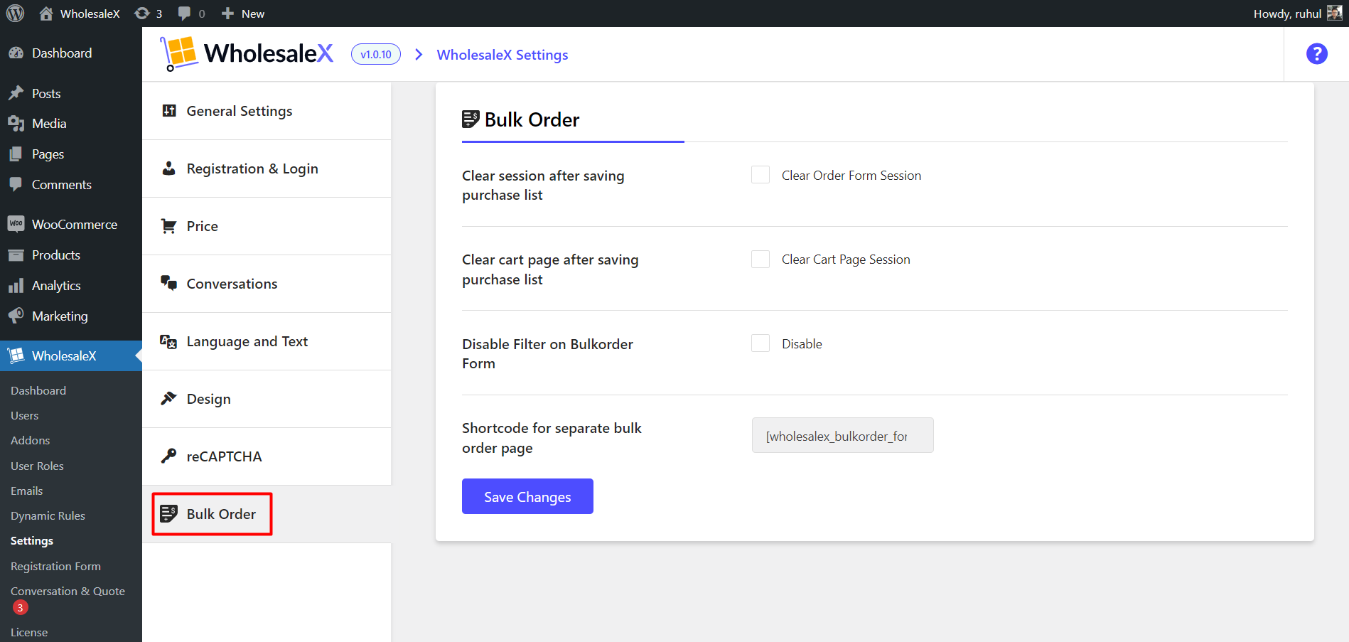 WholesaleX Bulk Order Settings