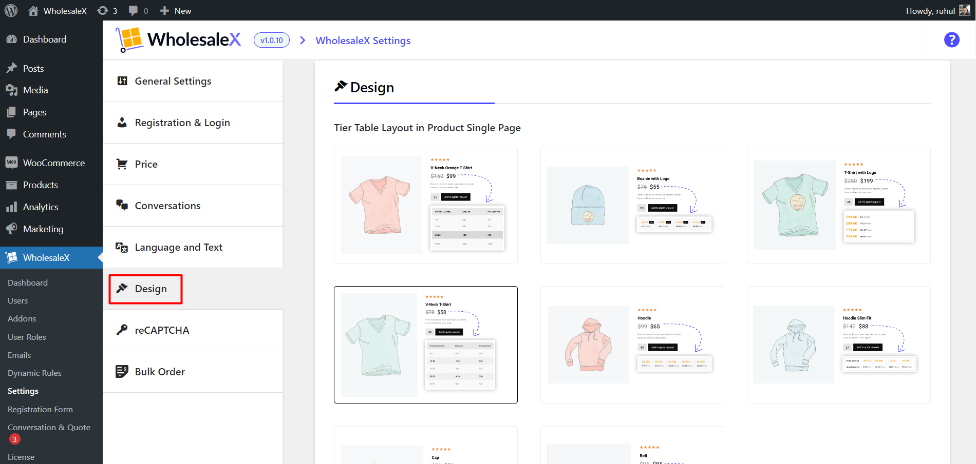 WholesaleX Design Settings