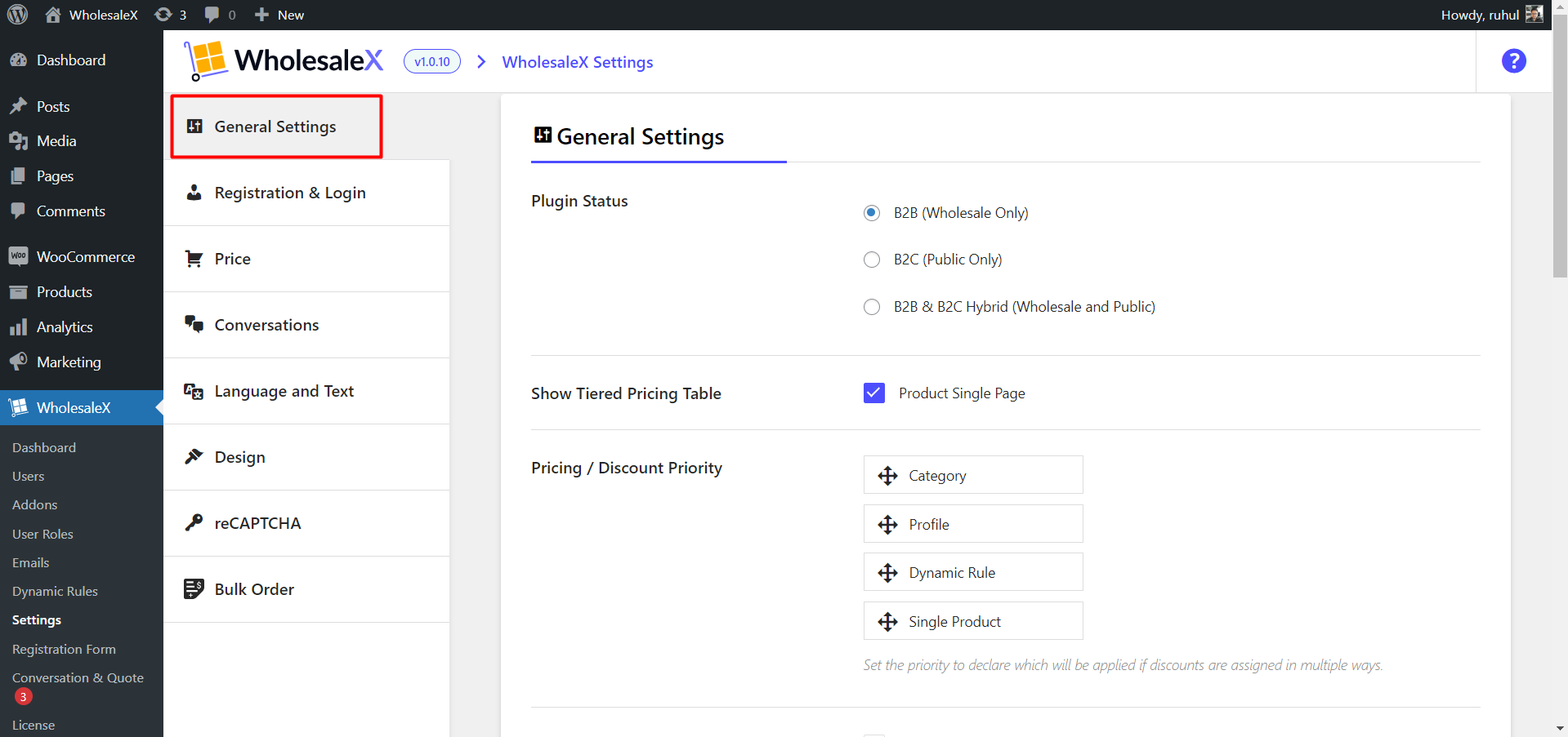 WholesaleX General Settings