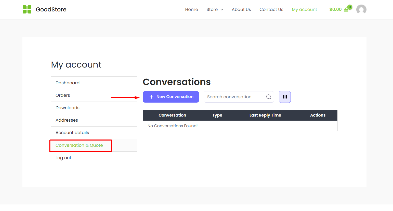 accessing conversation feature in customer account