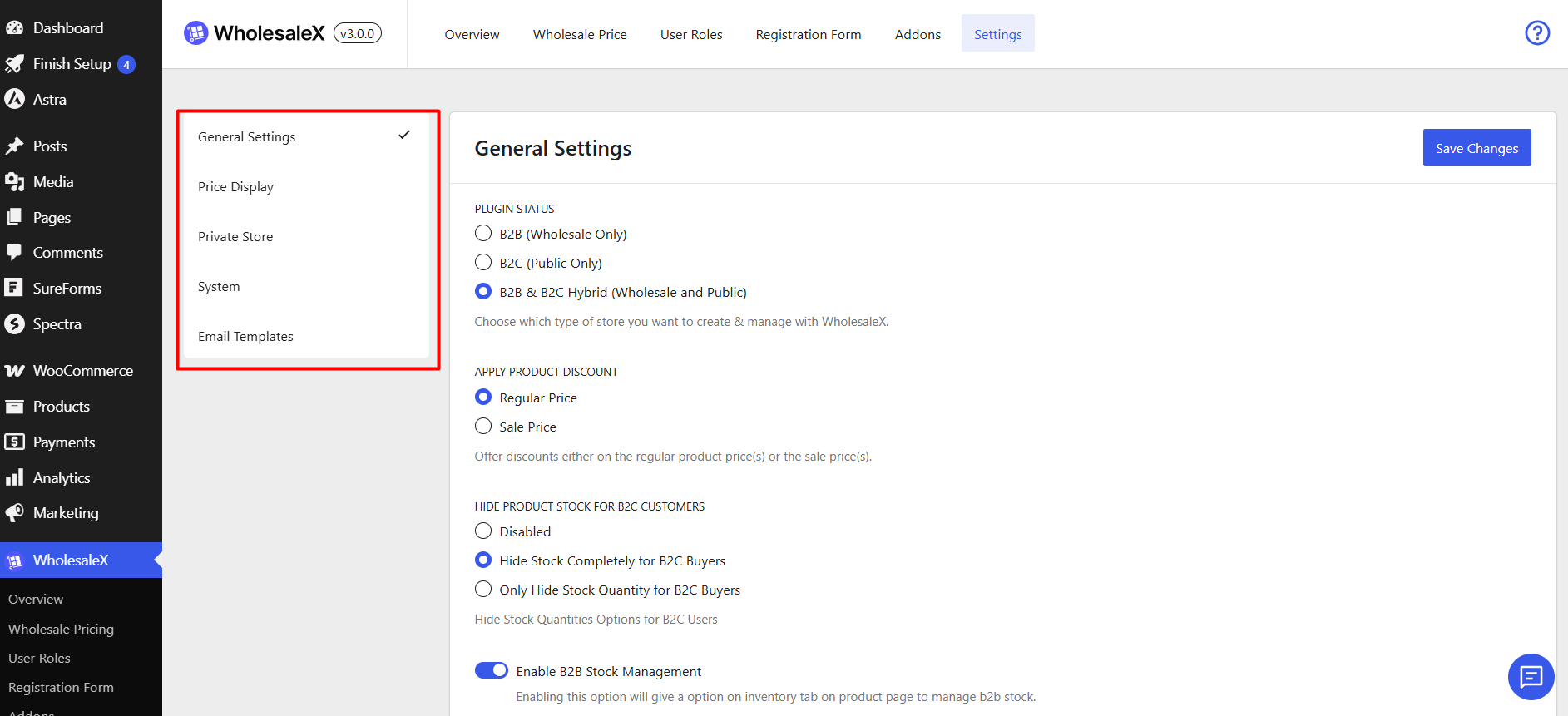 wholesalex plugin settings
