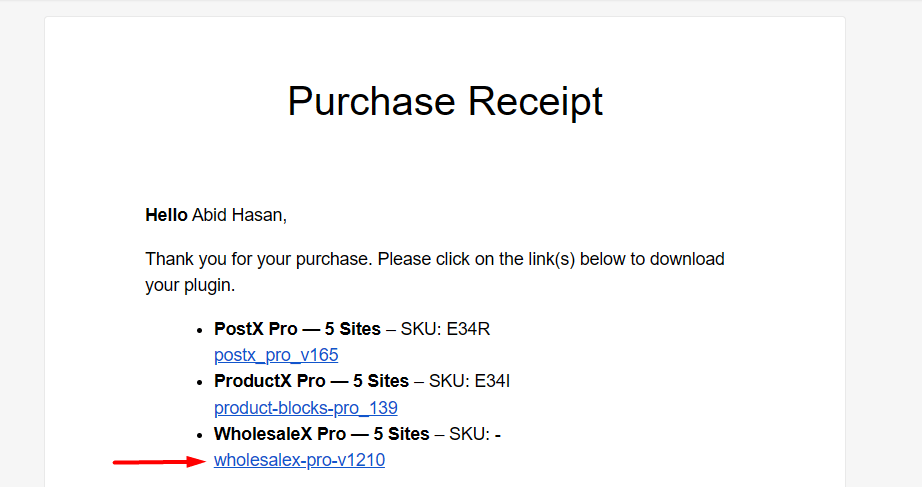 wholesalex pro purchase receipt