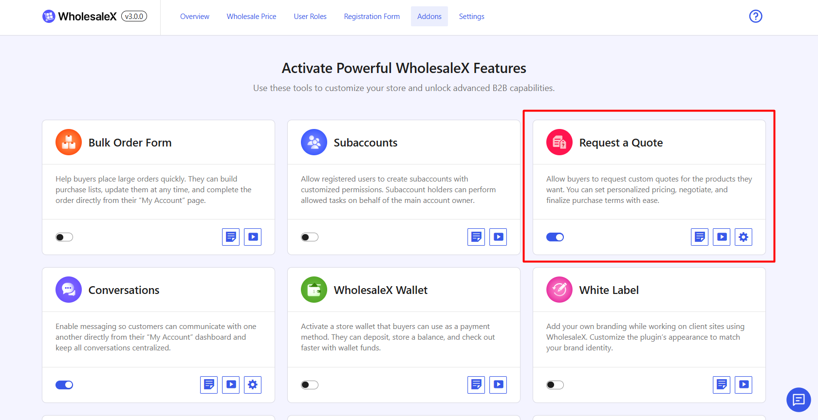 activating the request a quote addon