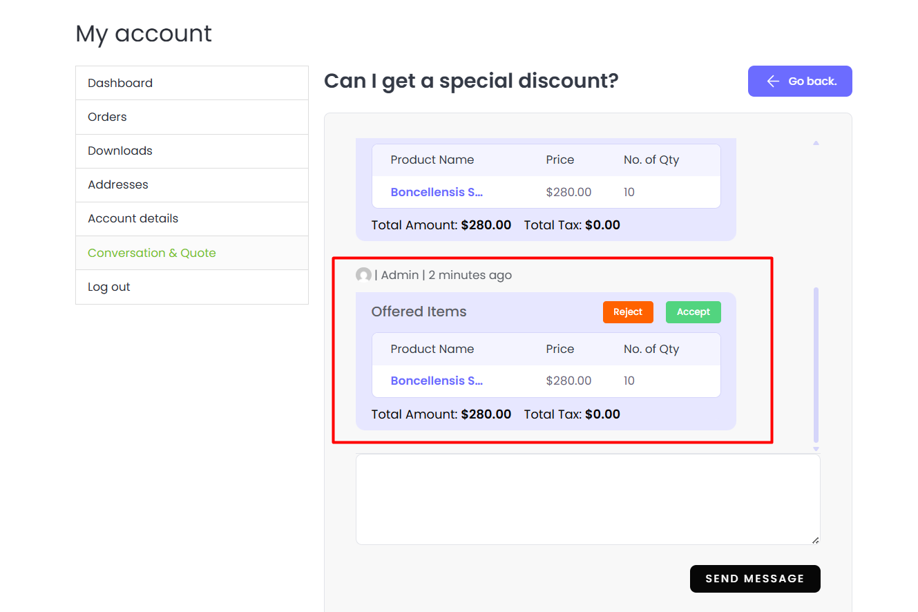customers managing quotes from customer's My Account page