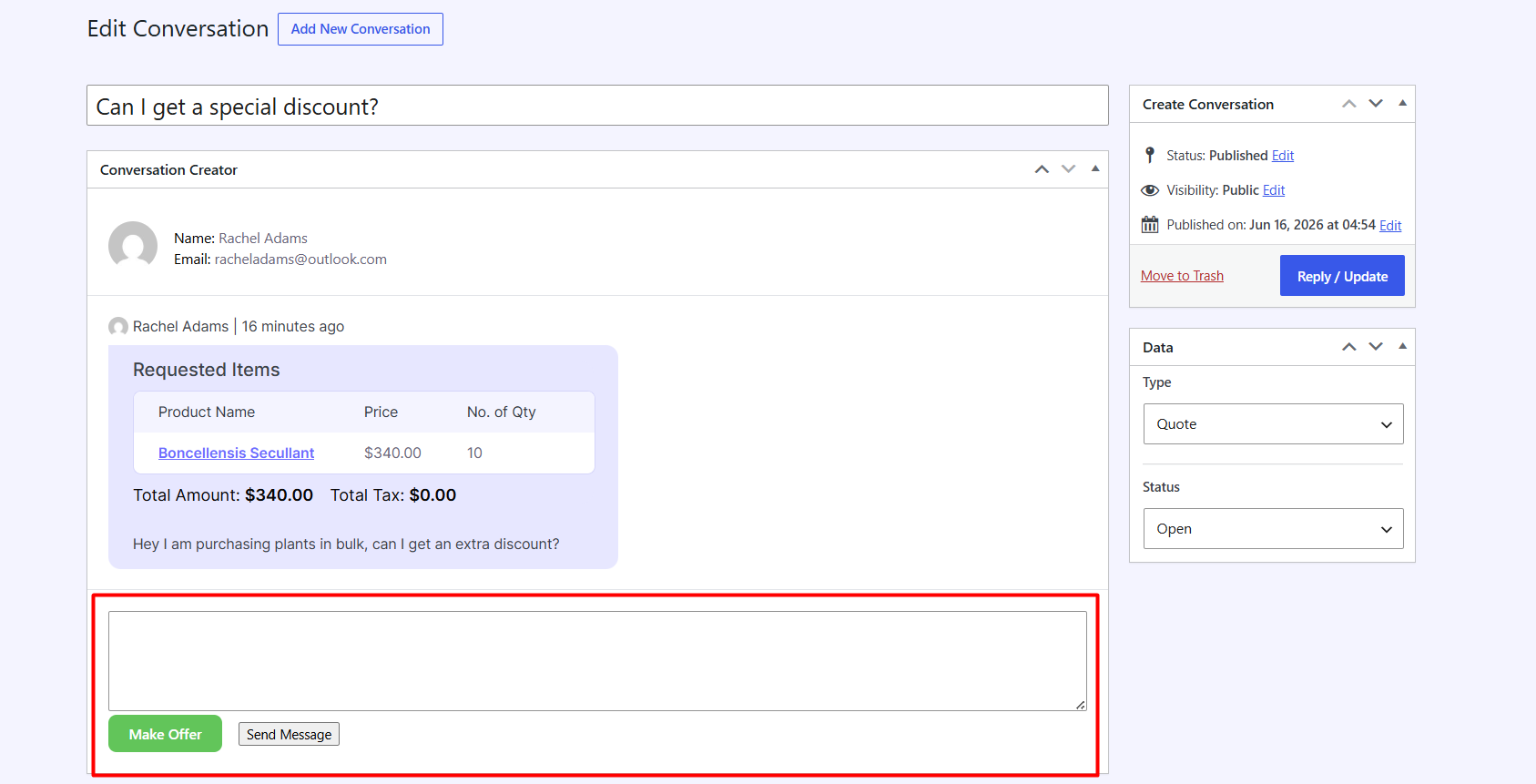 store owner replying to quotes
