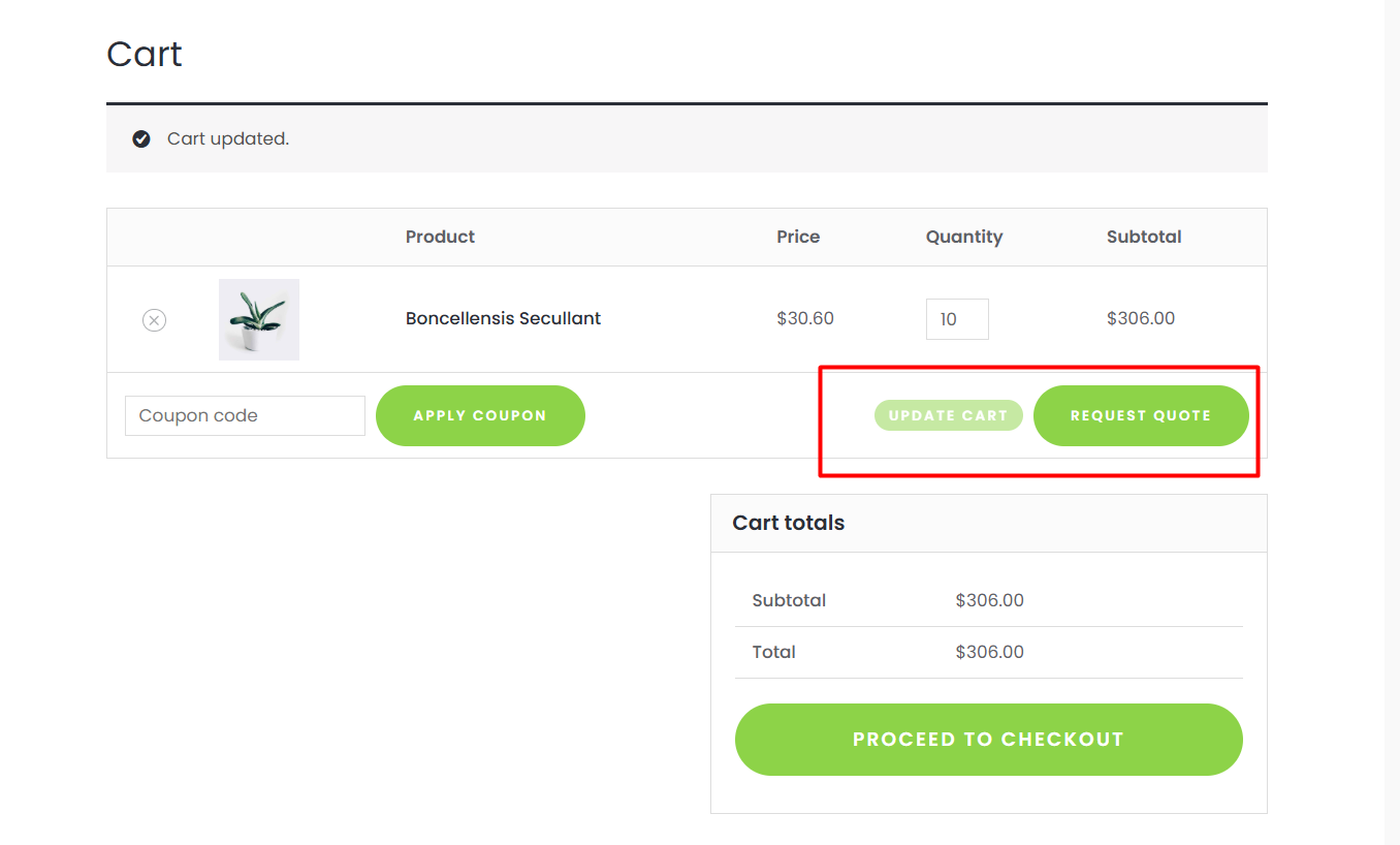 requesting quote from the cart page