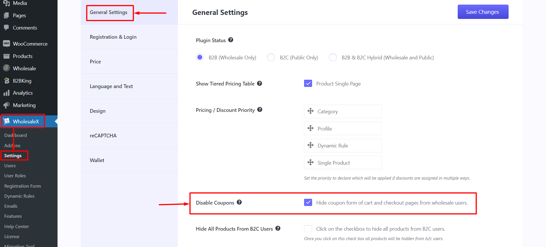 Disable Coupons from Settings