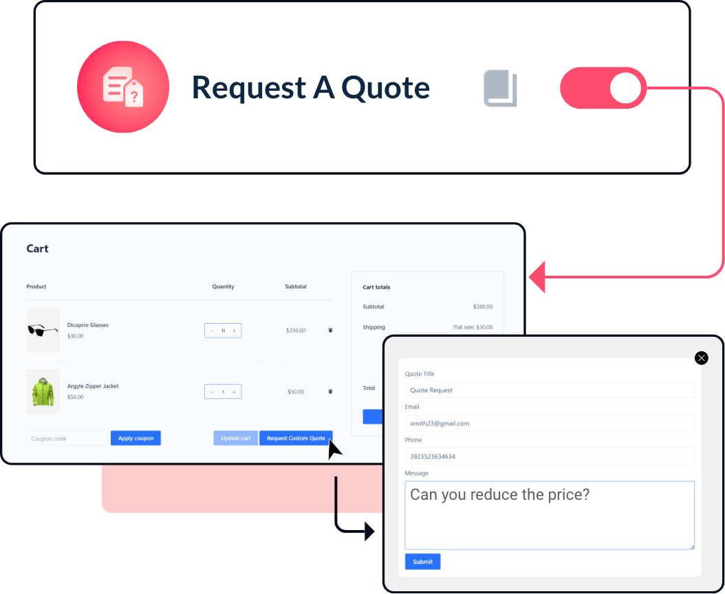 Display Request a Quote on Cart Page