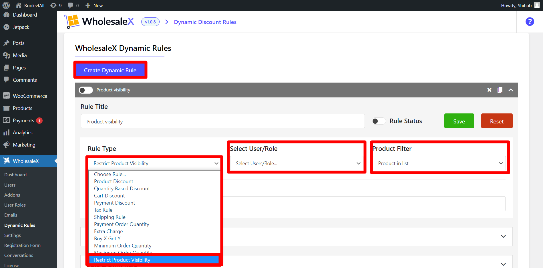 Dynamic Rule: Restrict Product Visibility