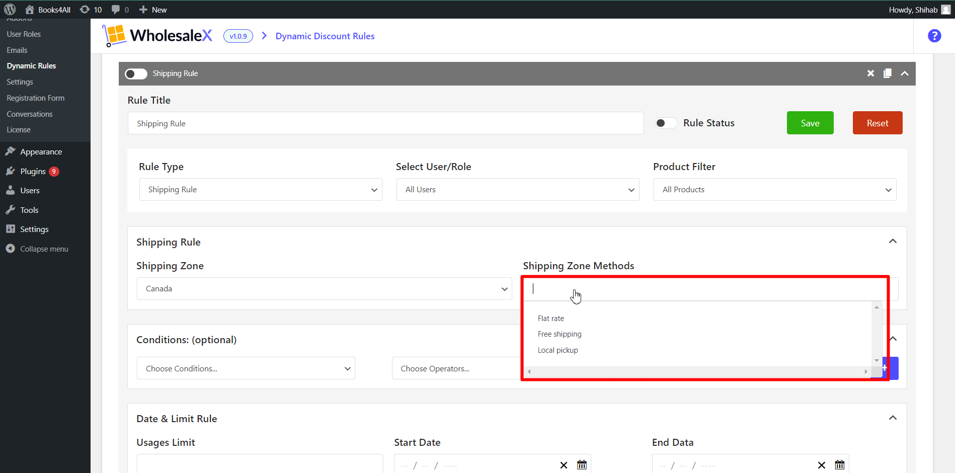 Select the shipping zone method.