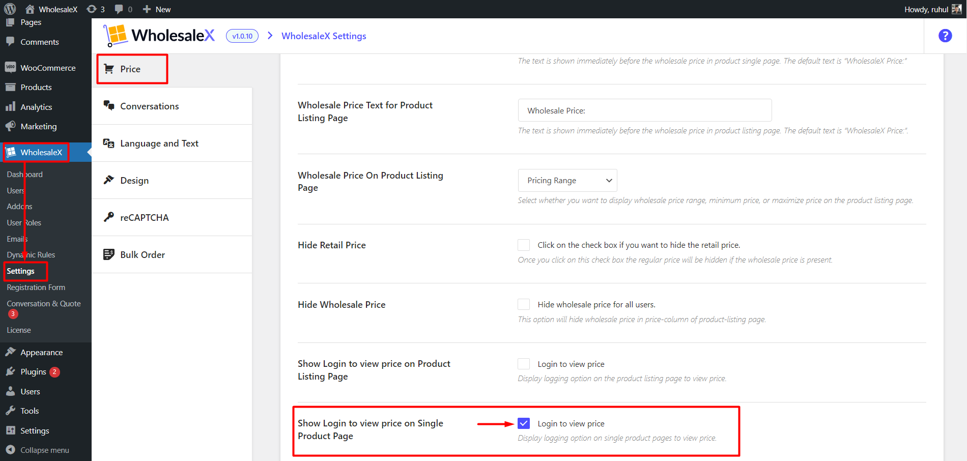 WholesaleX Enabling Login to View Price on Single Product Page