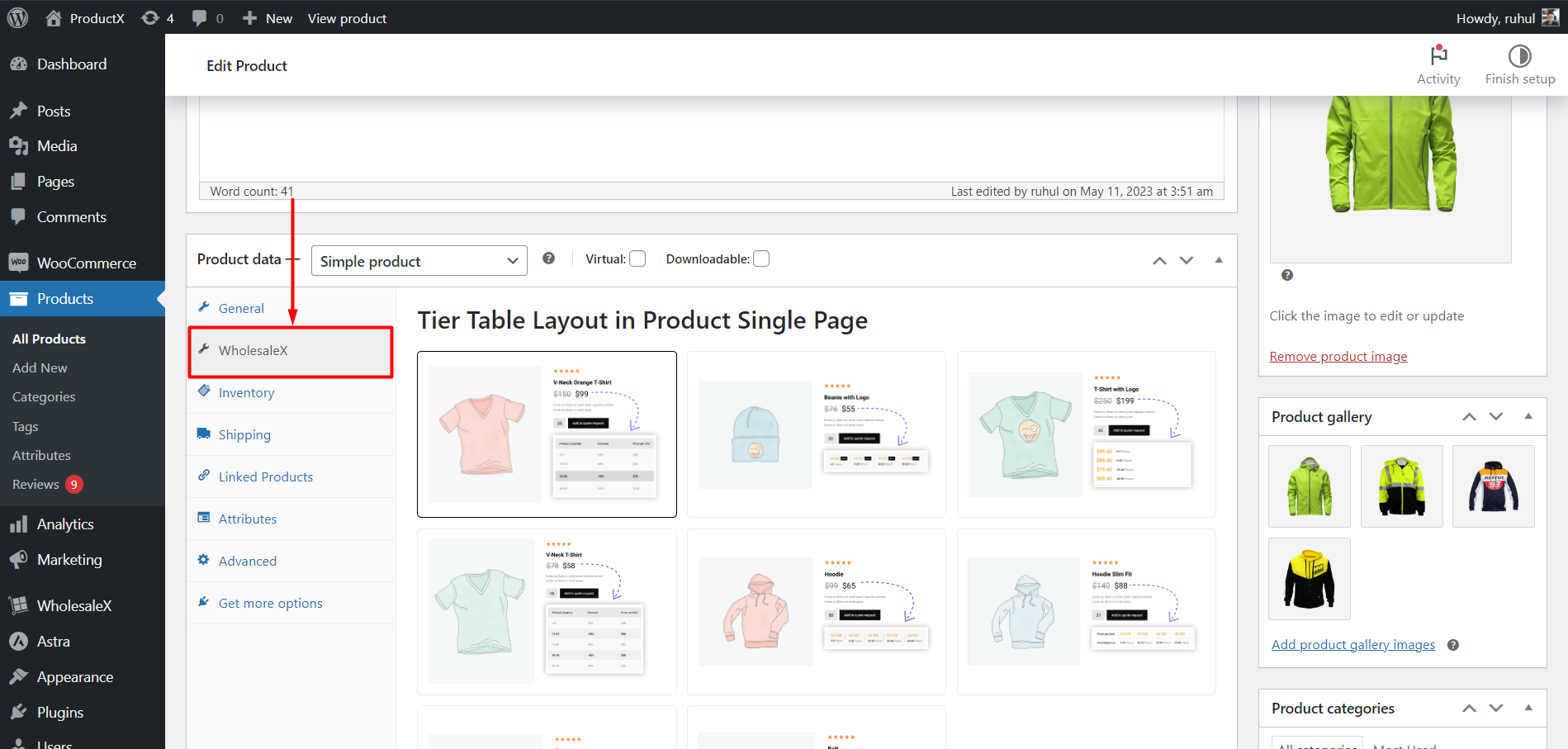 WholesaleX Tab in Single Product Page Editor