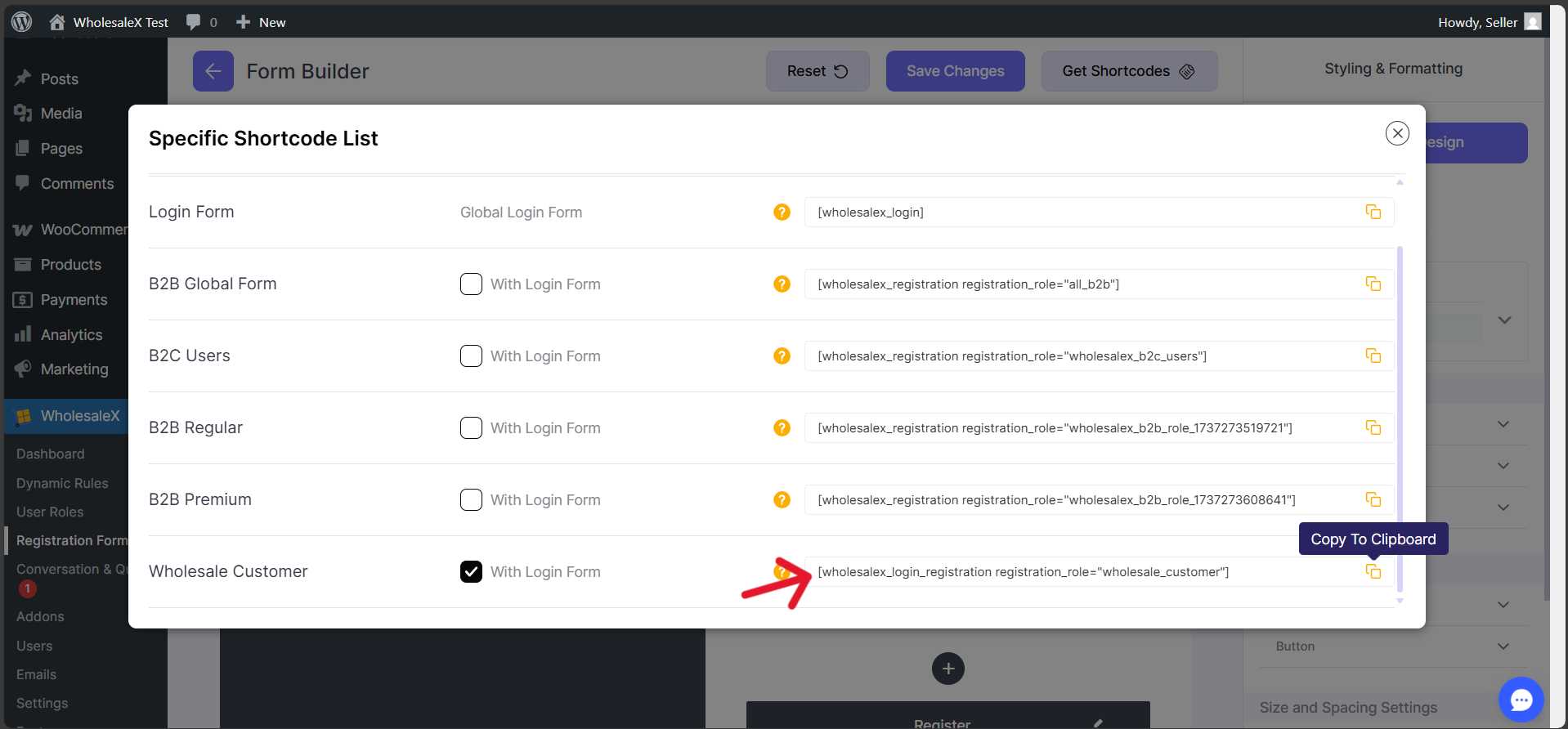 copy the wholesaler shortcode
