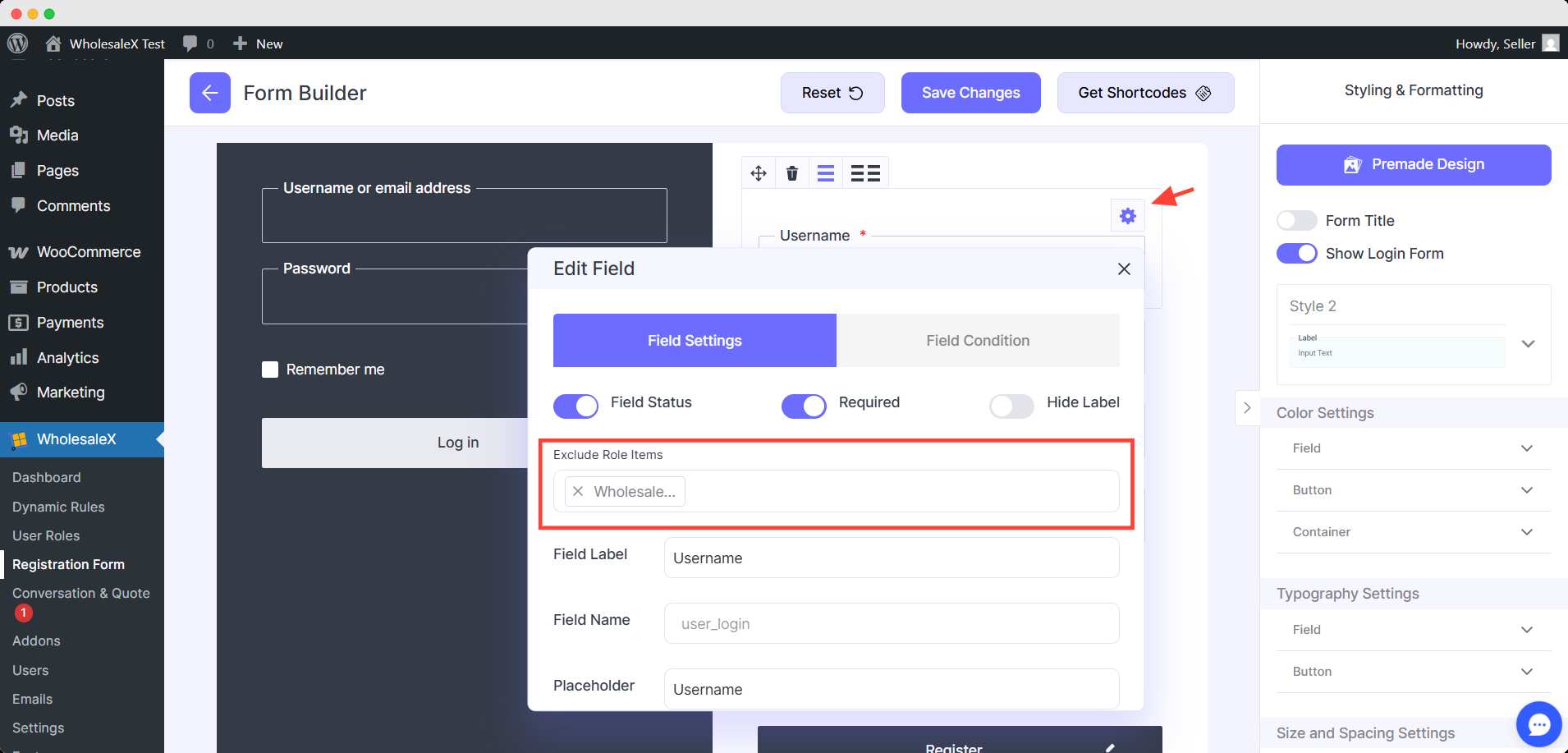 excluded the field for the user role