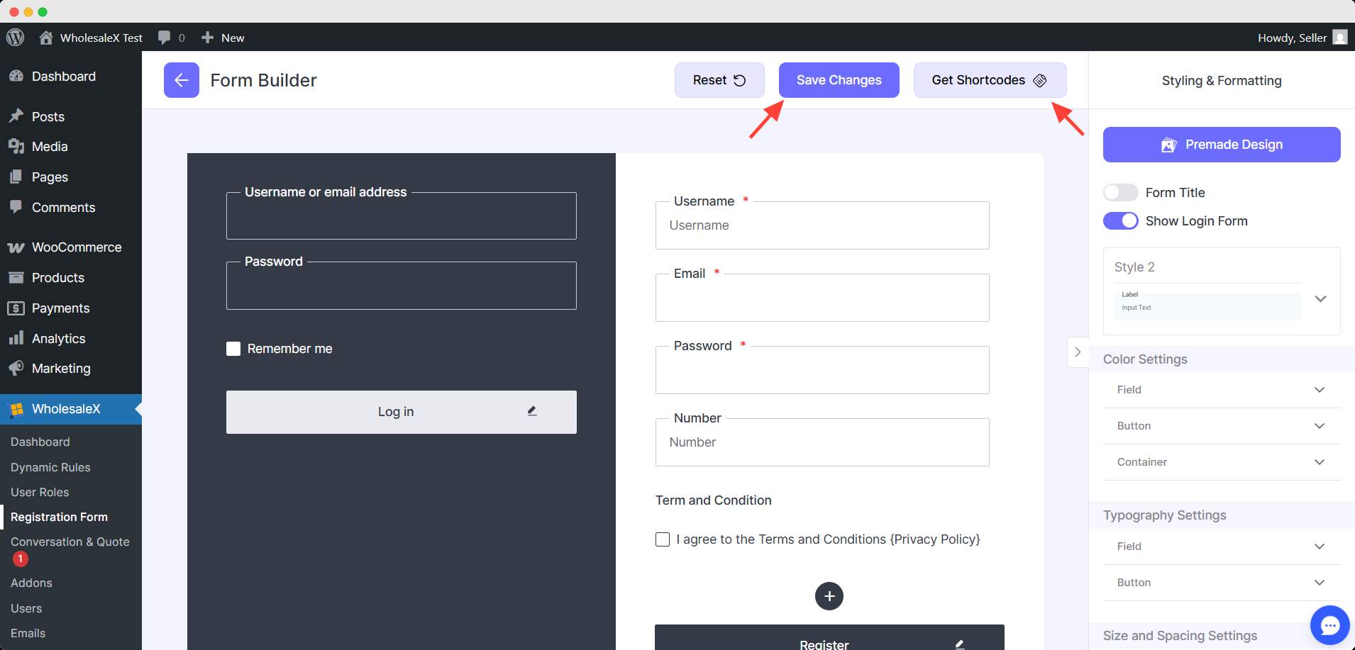 save changes or get shortcode