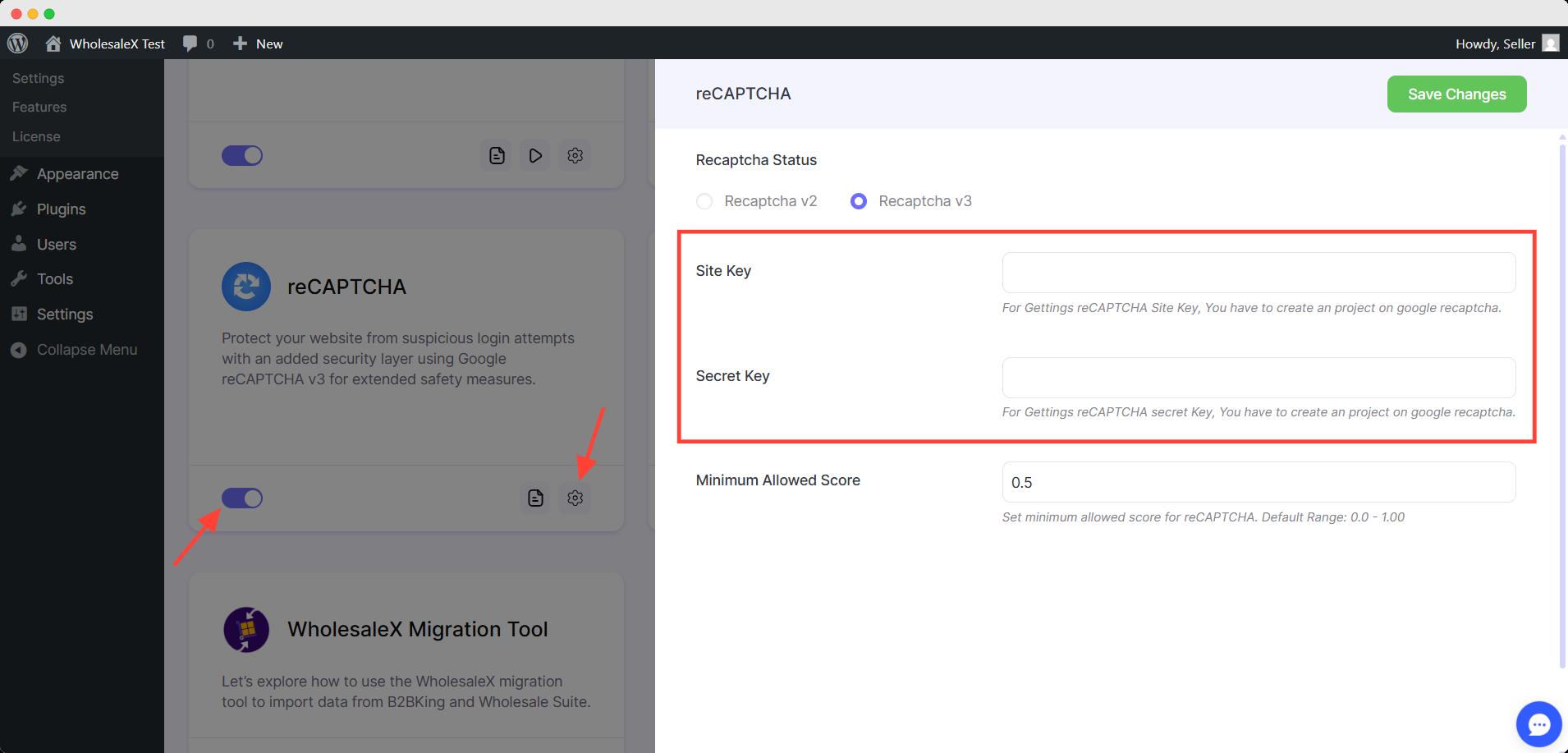 security setting of keys from google recaptcha