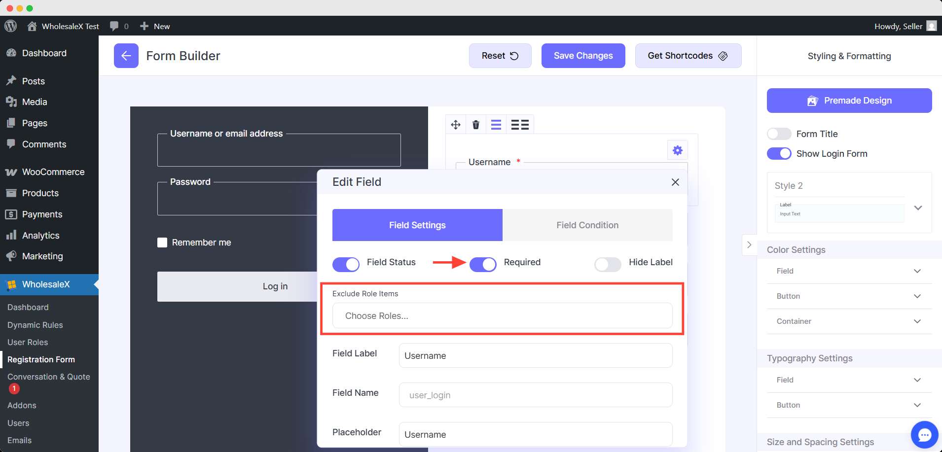settings of custom blocks