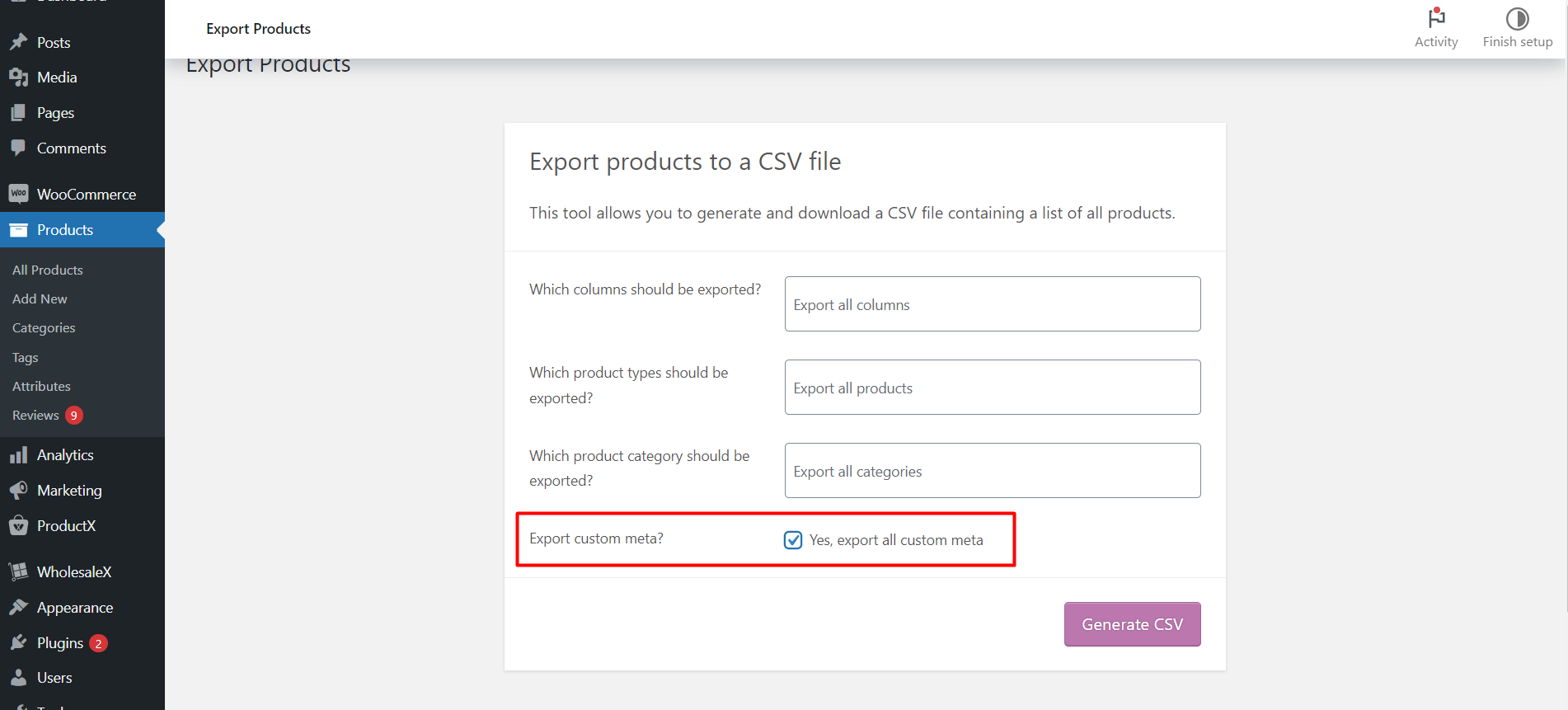 Exporting Custom Meta for Products