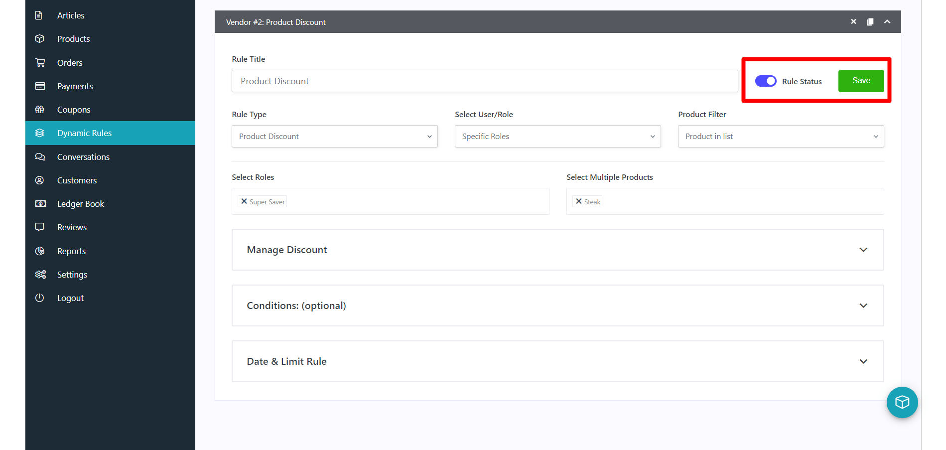 Enable and Save Rule as WCFM Vendor