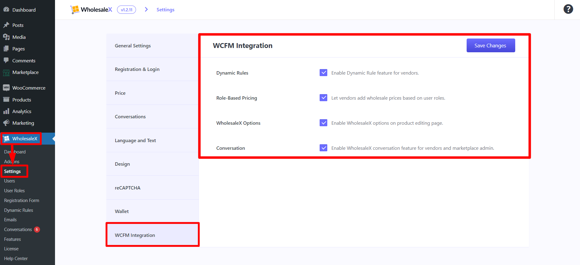 WCFM Integration Settings