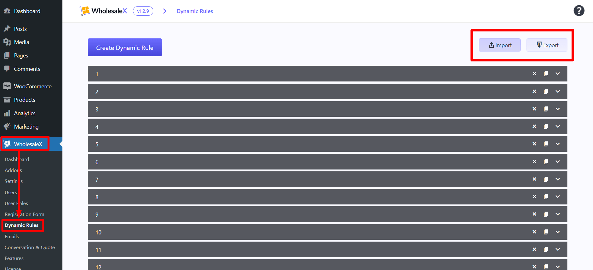 WholesaleX Dynamic Rules Import-Export