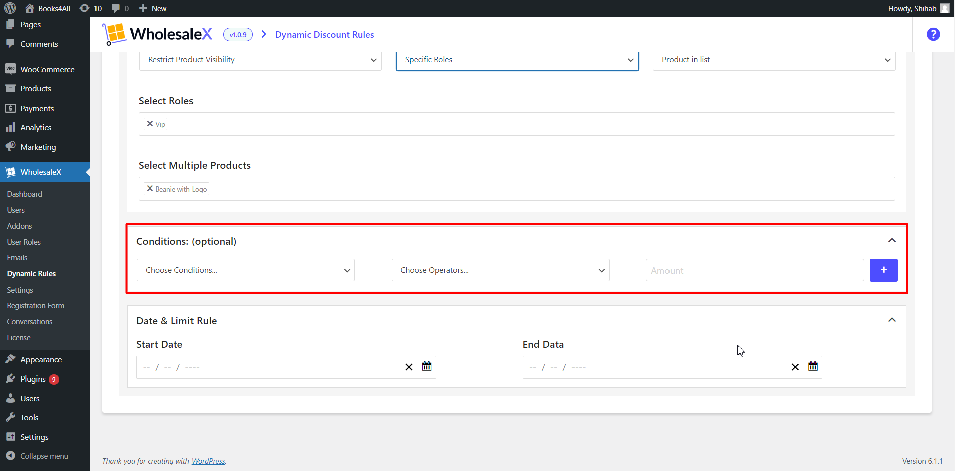 Optional Condition Field for Product Visibility