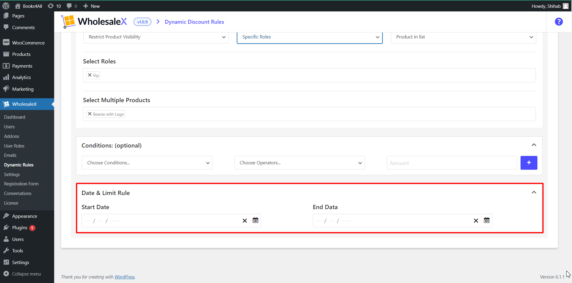 Optional Date & Limit Rule for Product Visibility