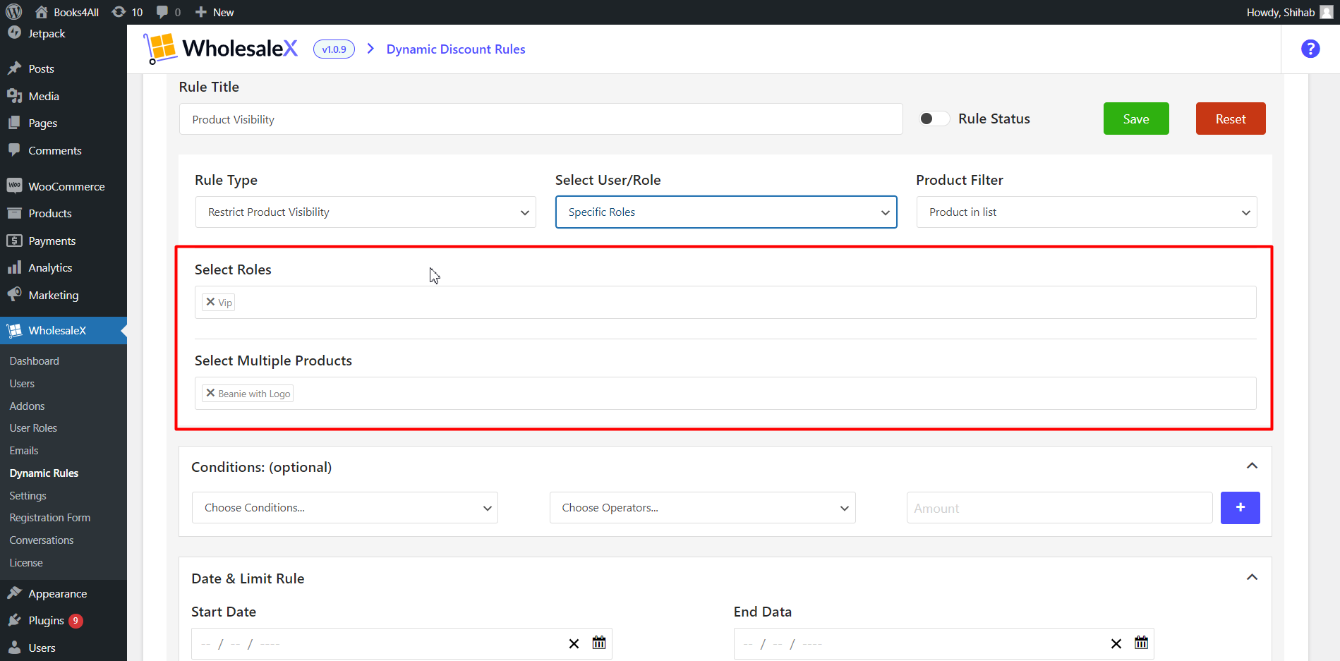 Selecting Roles and Products for Visibility