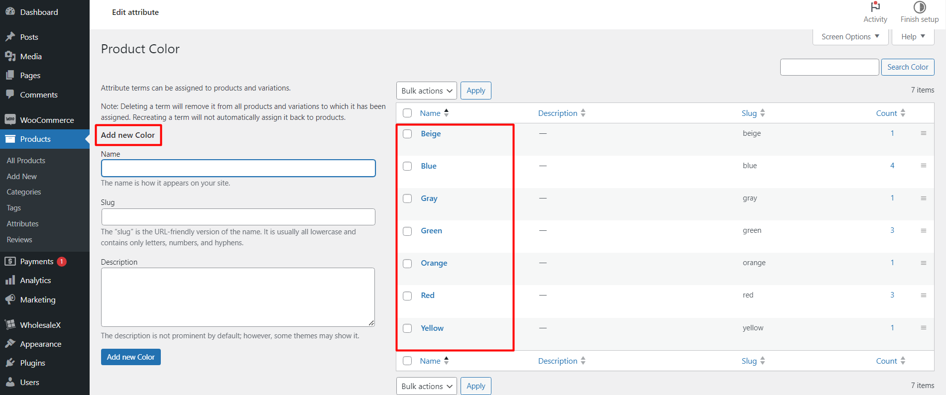 Configuring Product Color Attribute