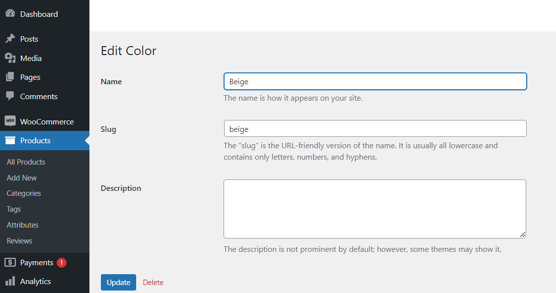Configuring Product Color Attribute