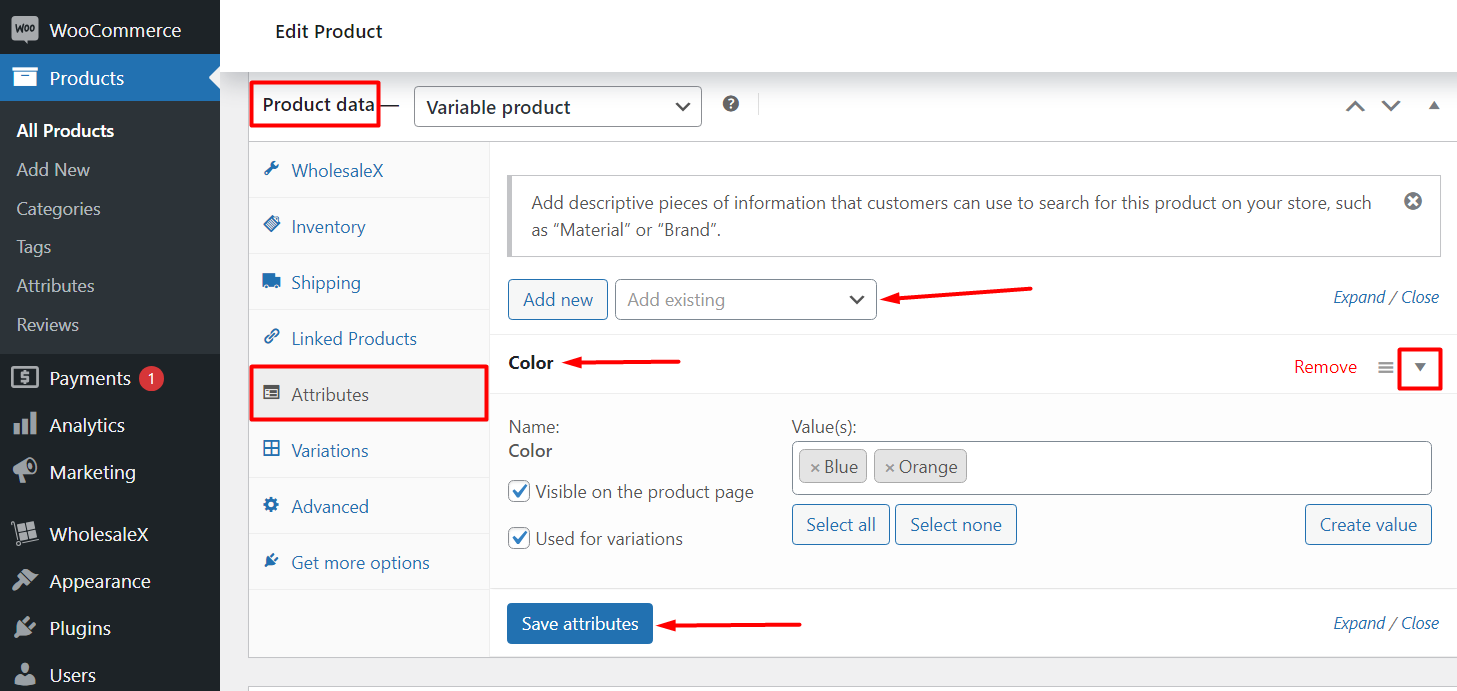 Saving Product Attributes