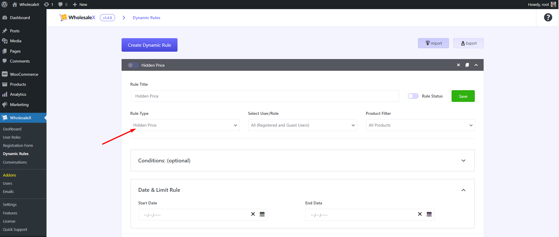 Configuring Hidden Price Rule