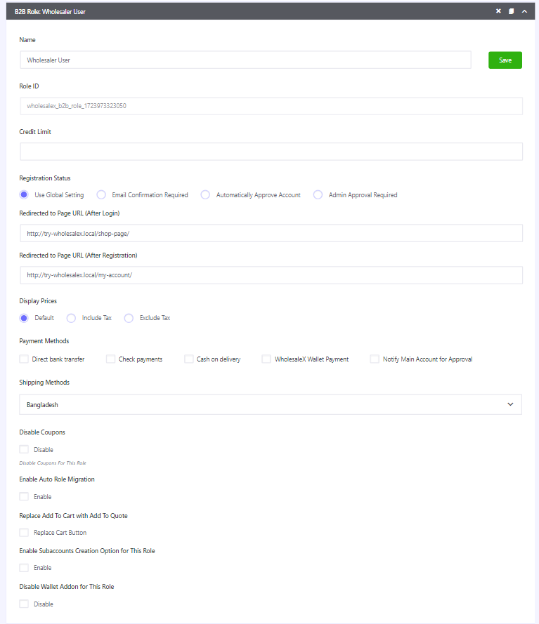 Wholesale User Role Setup