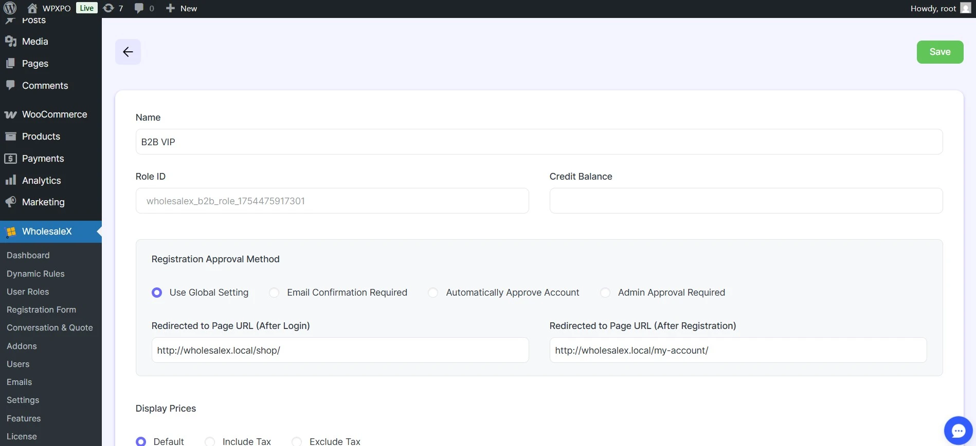 Configuring User Role