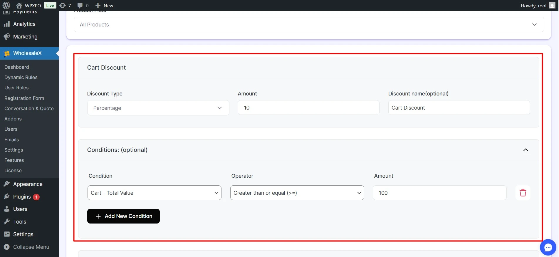 Confiquring Cart Total Amount Discount