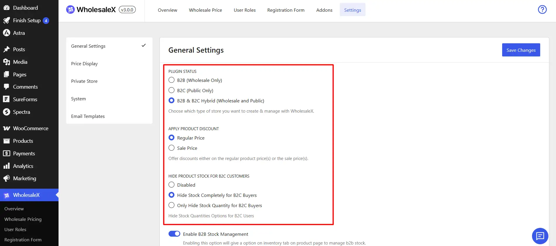 plugin status, applying product discount and hide stock settings