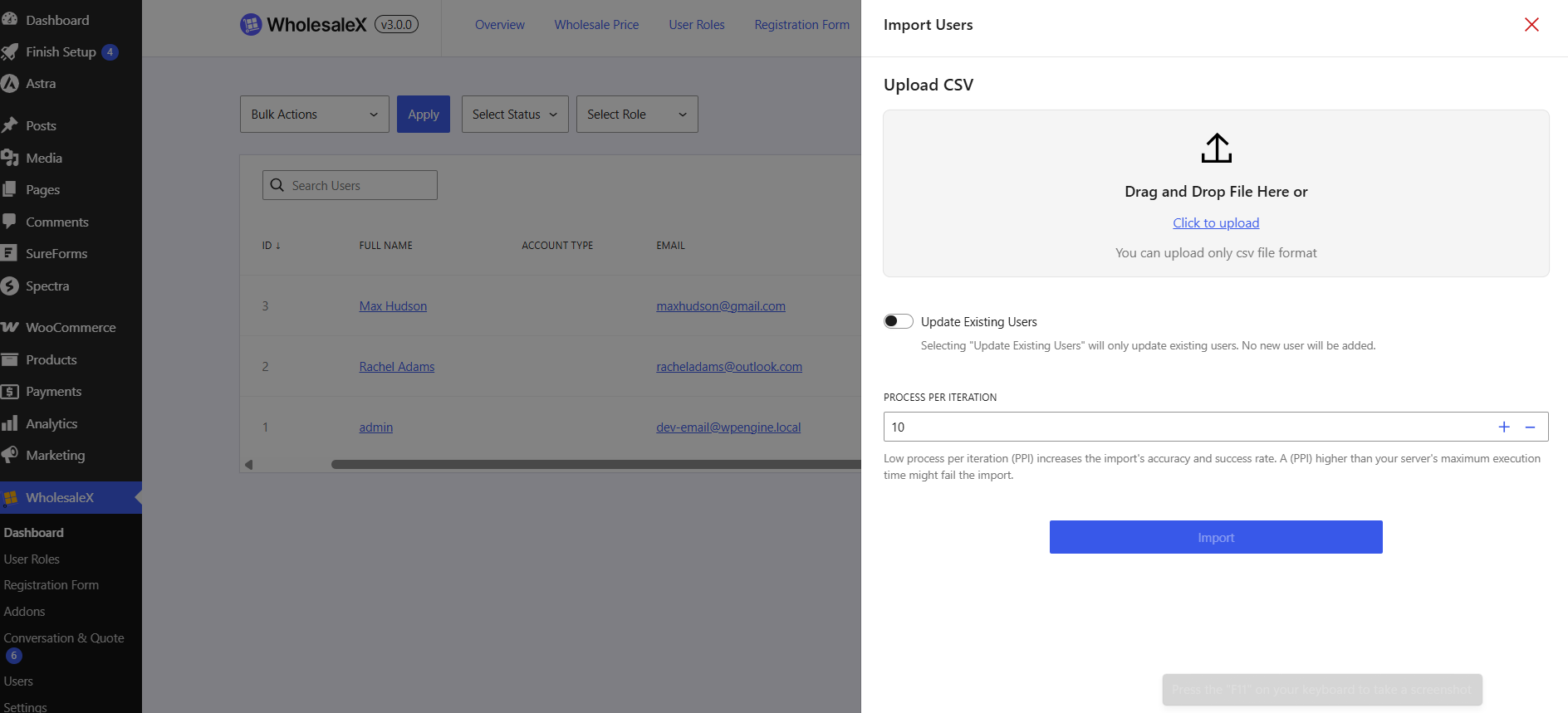 importing users into WholesaleX