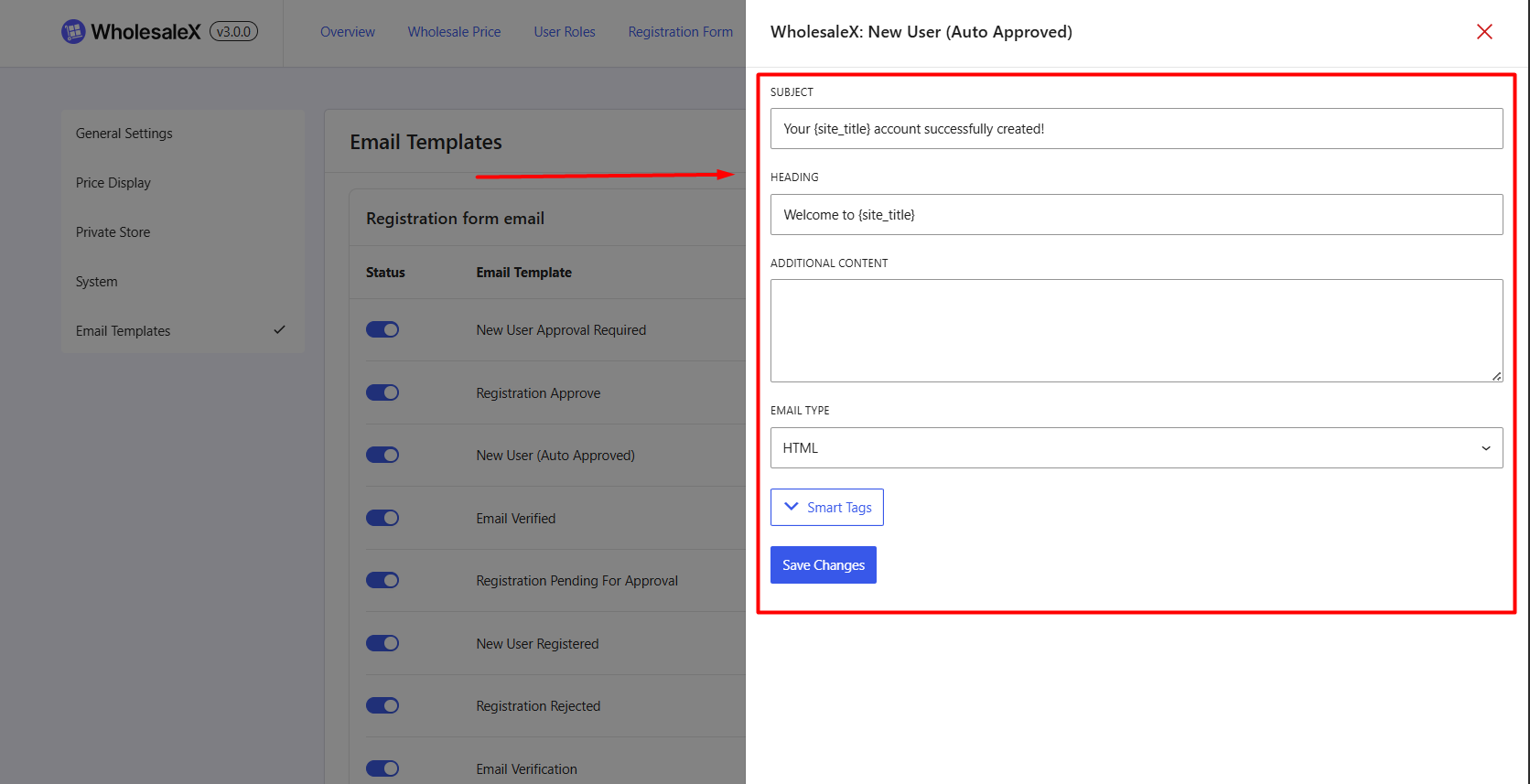 editing an email template