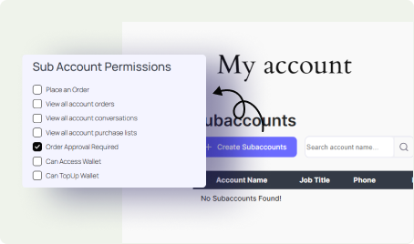 Enabling main account approval for orders submitted by a wholesale subaccount