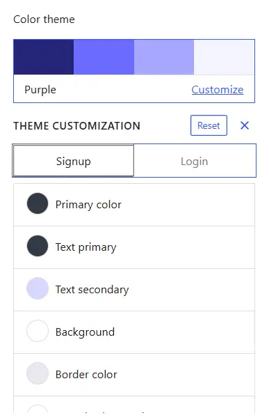 Cusomize the color theme for the registration form