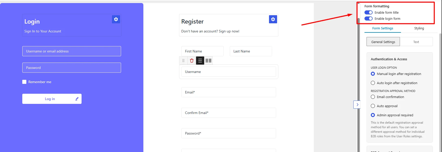 Form Formatting settings