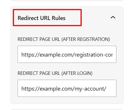 Redirect URL rules setup in the registration from builder