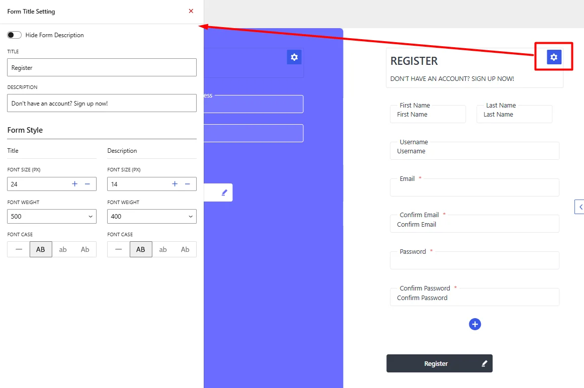 Registration Form Title Settings