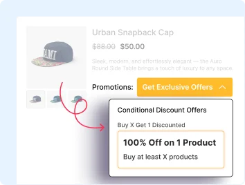 Product page offering one discounted item after purchasing at least four products