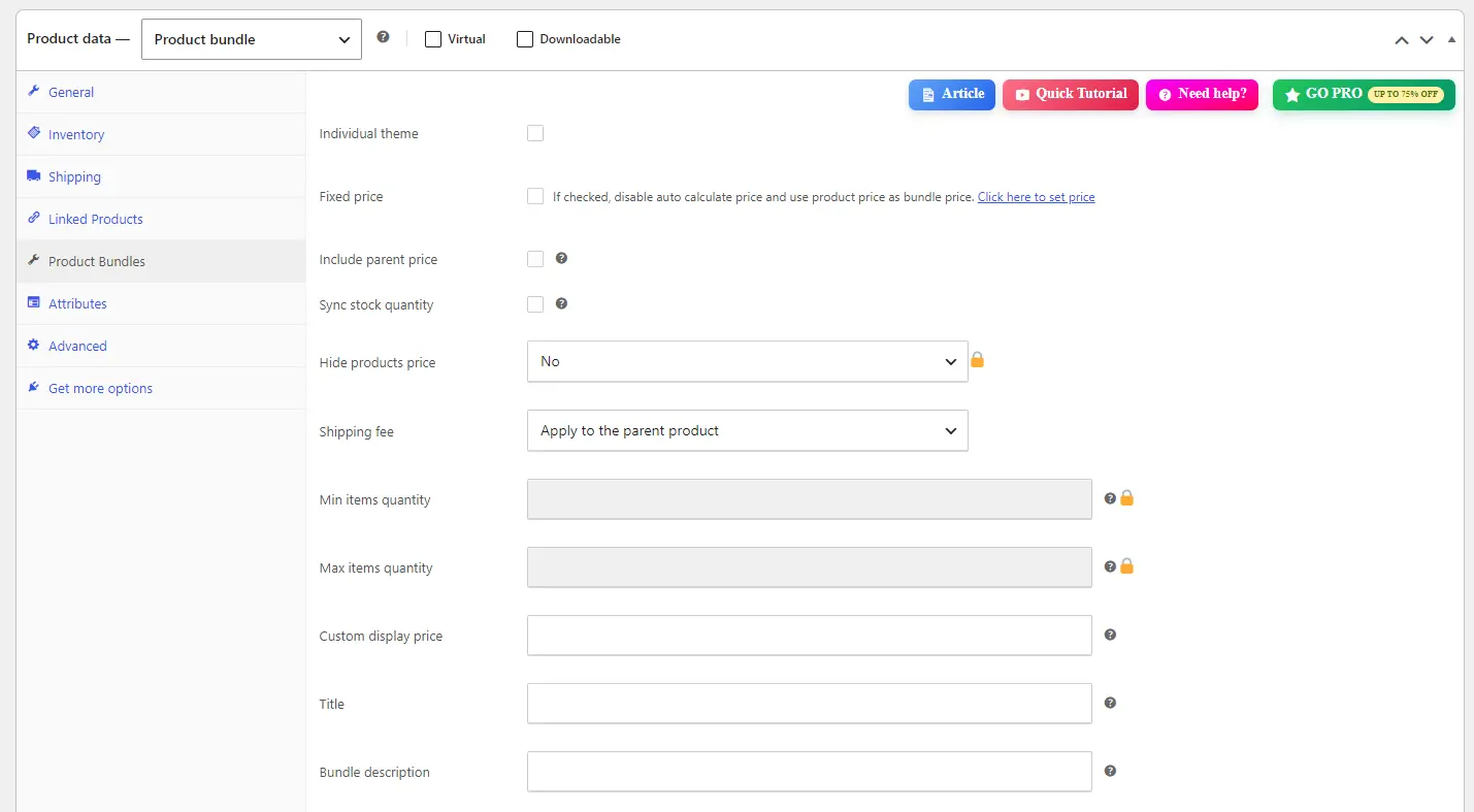 backend interface of asana bundle builder plugin