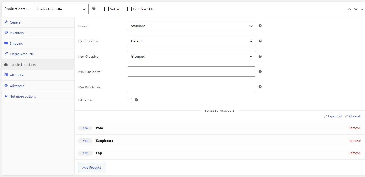 backend interface of woo bundle plugin