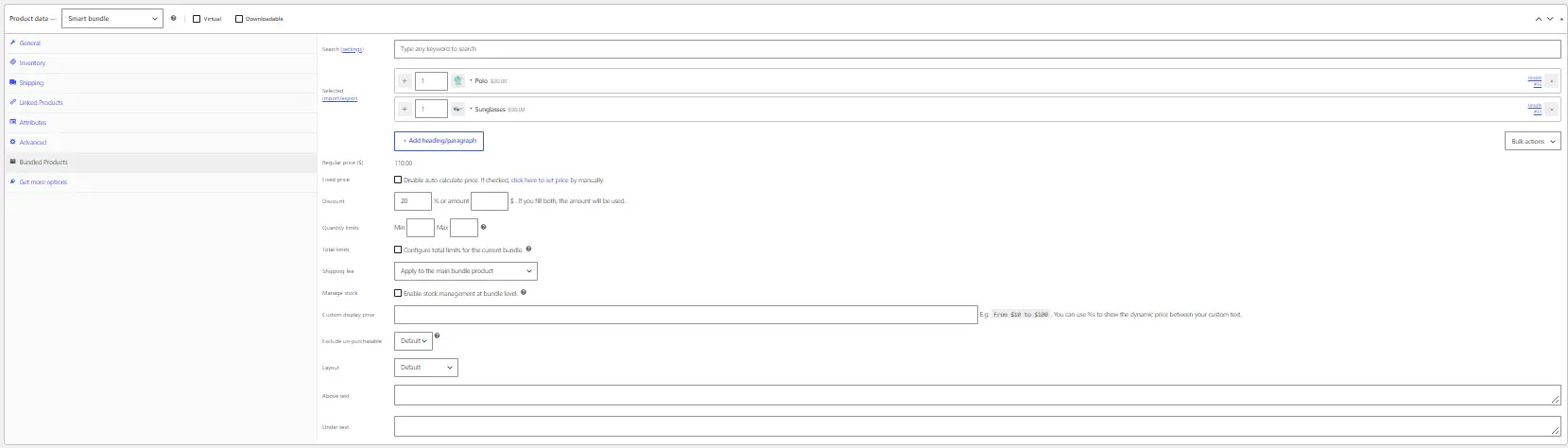 backend interface of wpc bundle plugin
