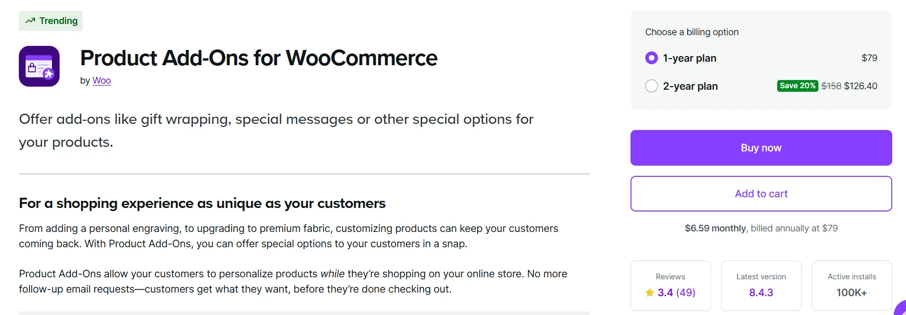Product addons plugin by Woo