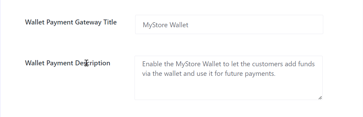 Change to the wallet payment gateway title and description