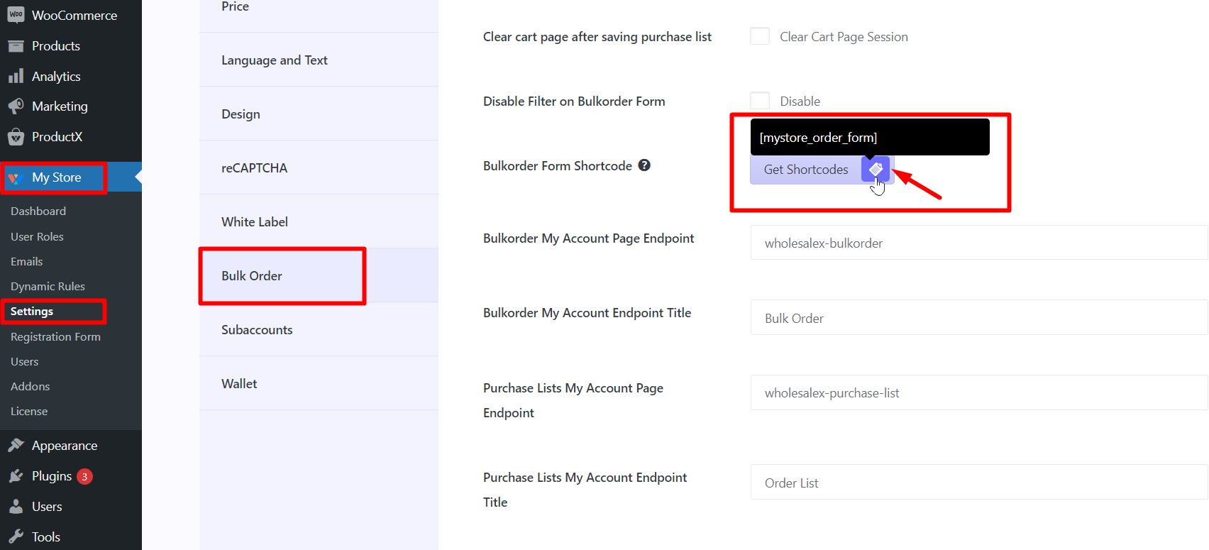 Changing the Bulk Order Form Shortcode using the White Label plugin